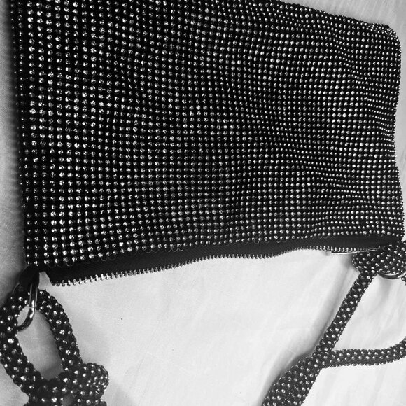 Vintage Handmade Beaded Evening Bag 1990s, Black Crystal Mesh, Zipper Closure - Picture 3 of 12